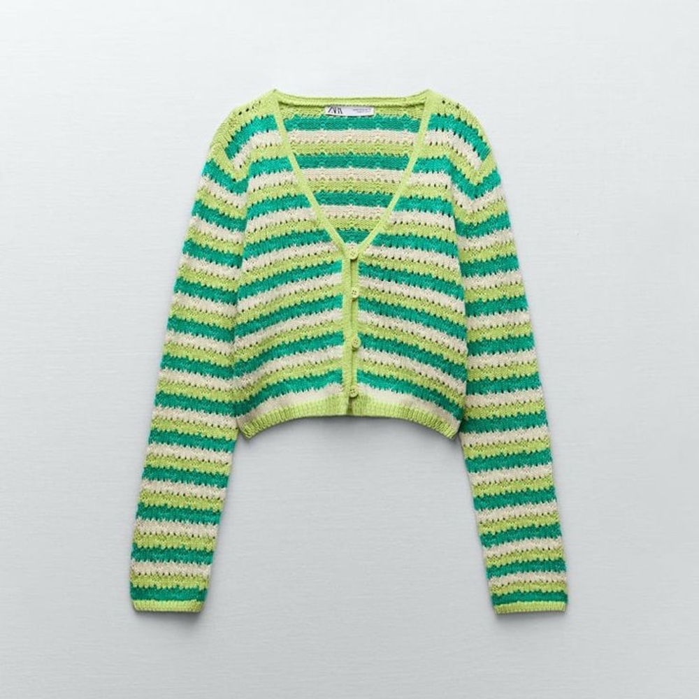 Zara green crochet cropped cardigan